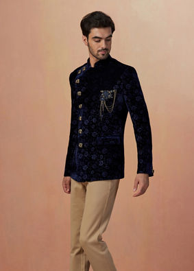 Blue Floral Bandhgala Indo Western image number 0
